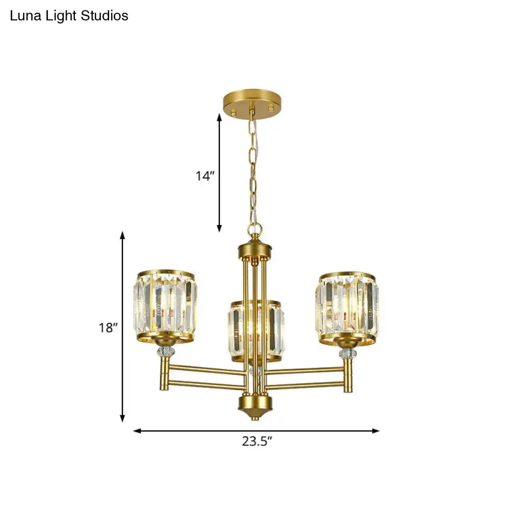 Contemporary Crystal Radial Hanging Chandelier - Brass Finish - 3/6/8 Lights - Bedroom Lighting