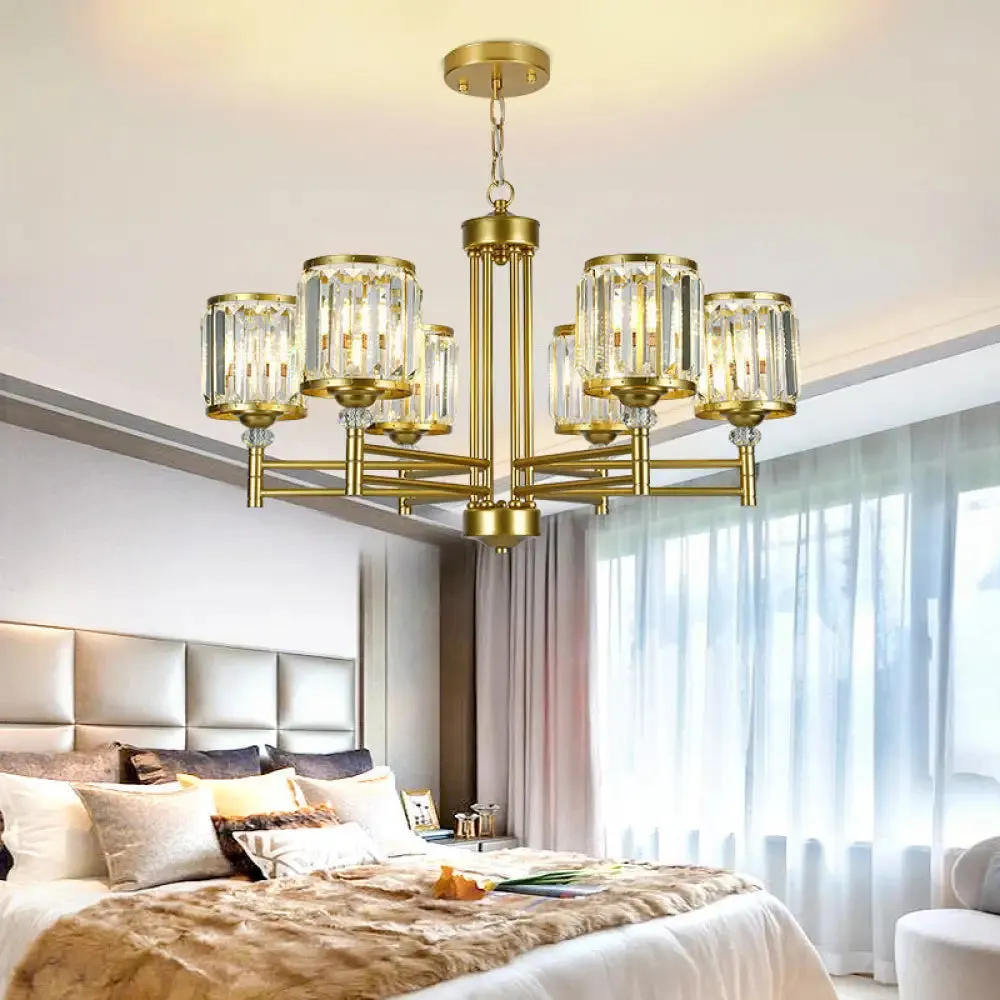 Contemporary Crystal Radial Hanging Chandelier - Brass Finish - 3/6/8 Lights - Bedroom Lighting