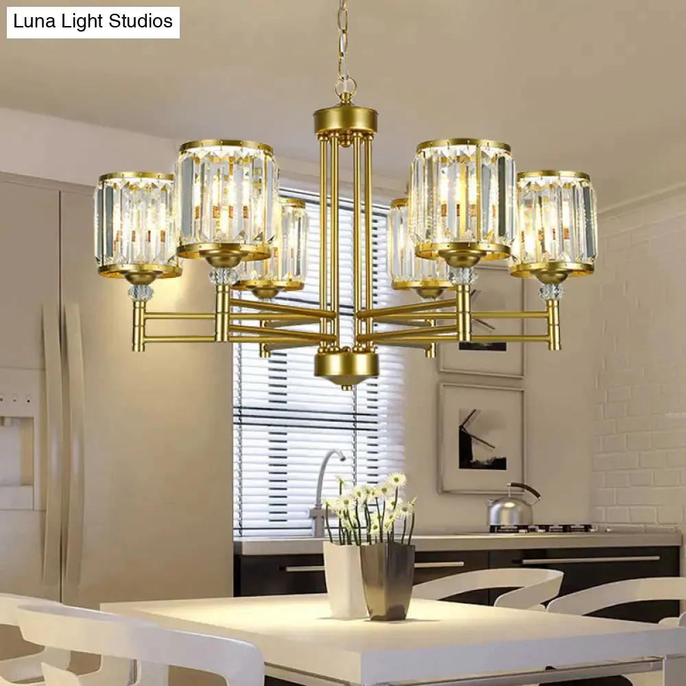 Contemporary Crystal Radial Hanging Chandelier - Brass Finish - 3/6/8 Lights - Bedroom Lighting