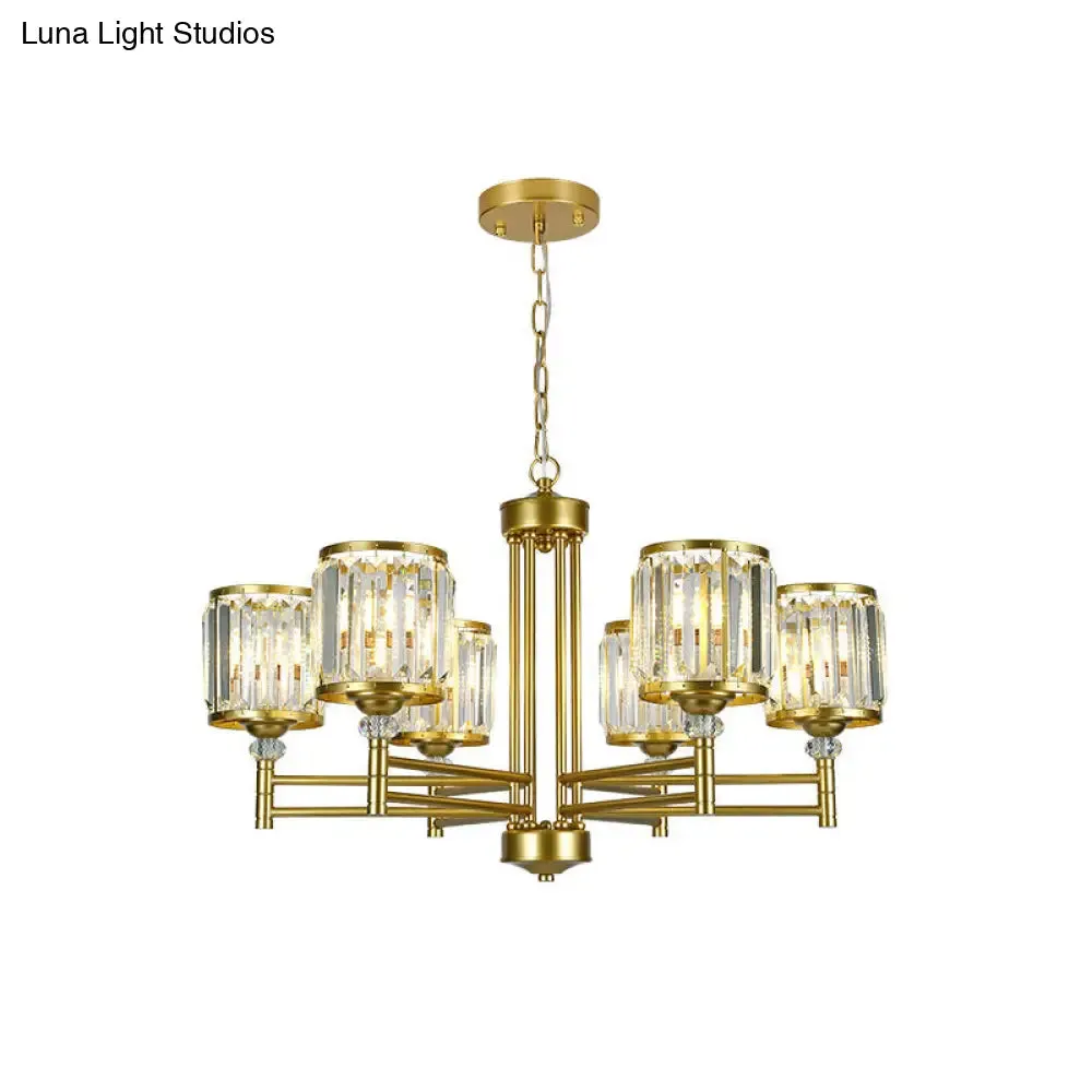 Contemporary Crystal Radial Hanging Chandelier - Brass Finish - 3/6/8 Lights - Bedroom Lighting