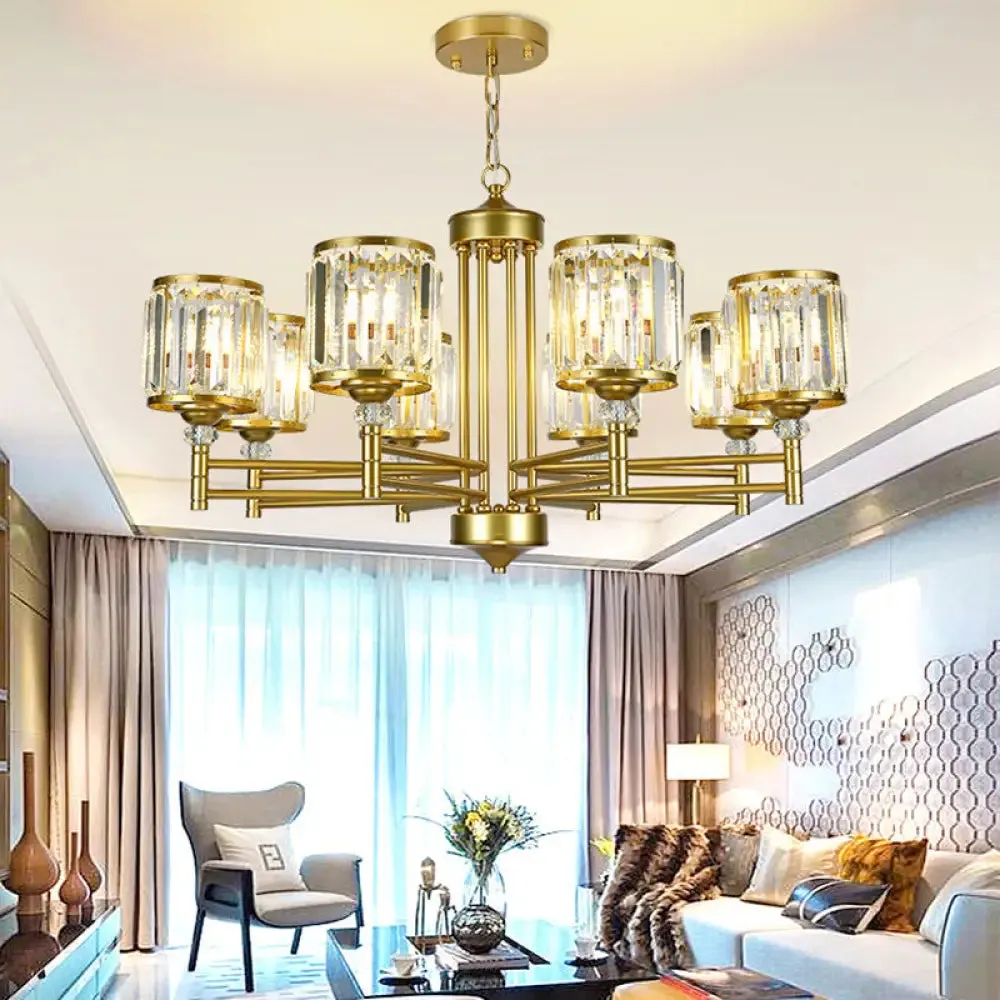 Contemporary Crystal Radial Hanging Chandelier - Brass Finish - 3/6/8 Lights - Bedroom Lighting