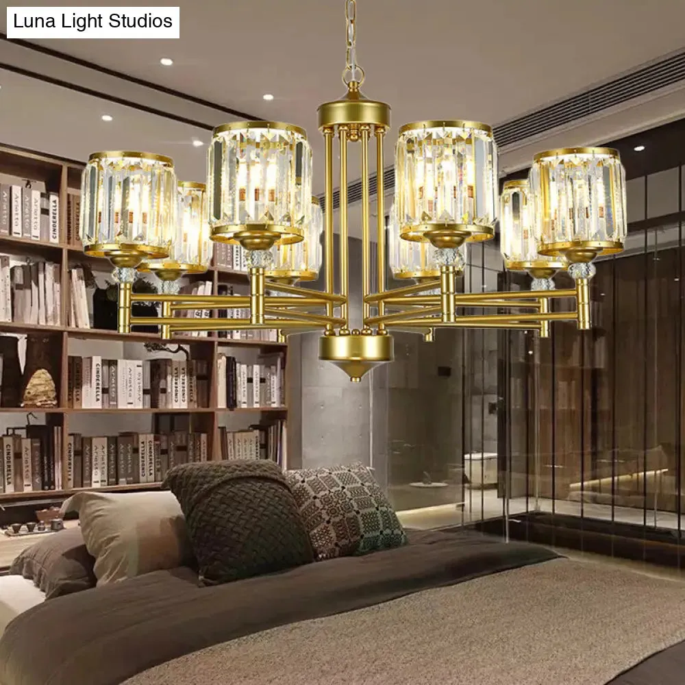 Contemporary Crystal Radial Hanging Chandelier - Brass Finish - 3/6/8 Lights - Bedroom Lighting