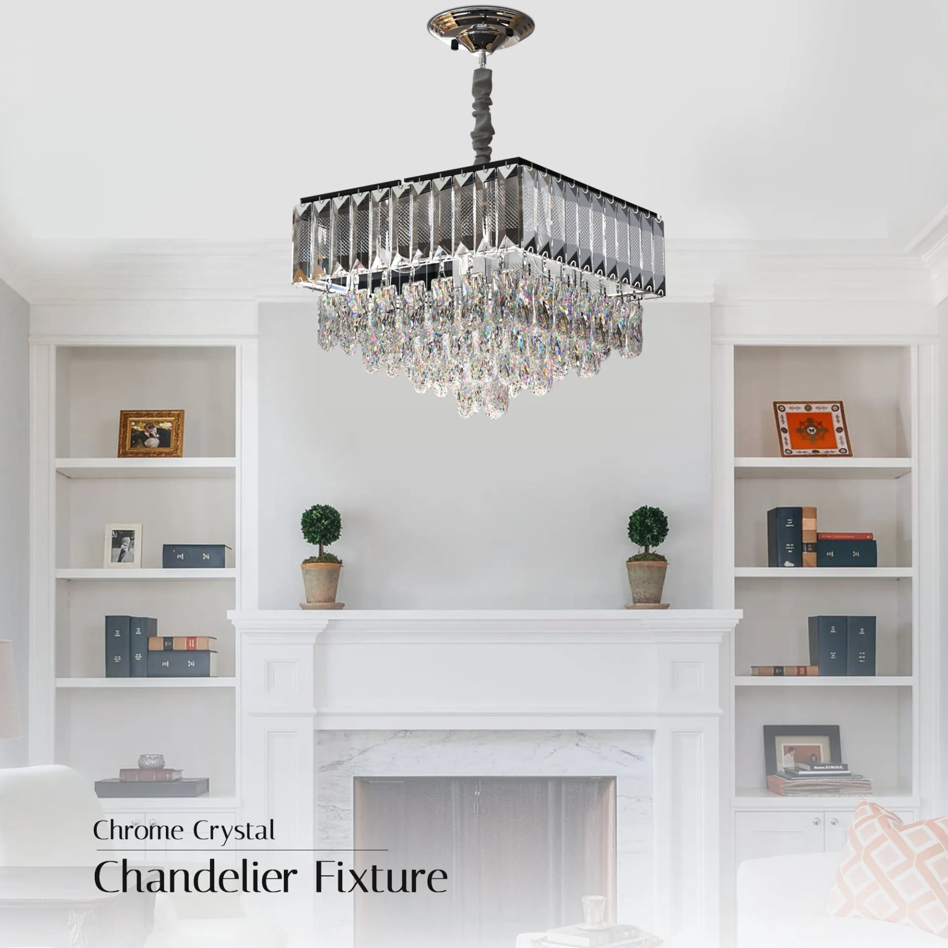 Crystal Chrome Rectangular Droplet Ceiling Living Room Chandelier  ~5426