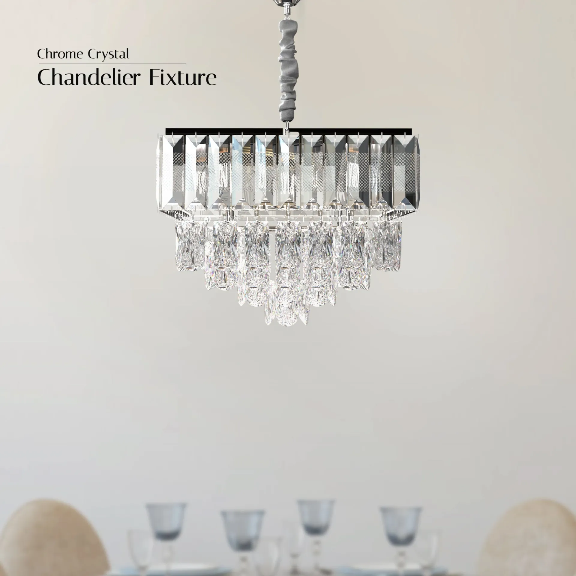 Crystal Chrome Rectangular Droplet Ceiling Living Room Chandelier  ~5426