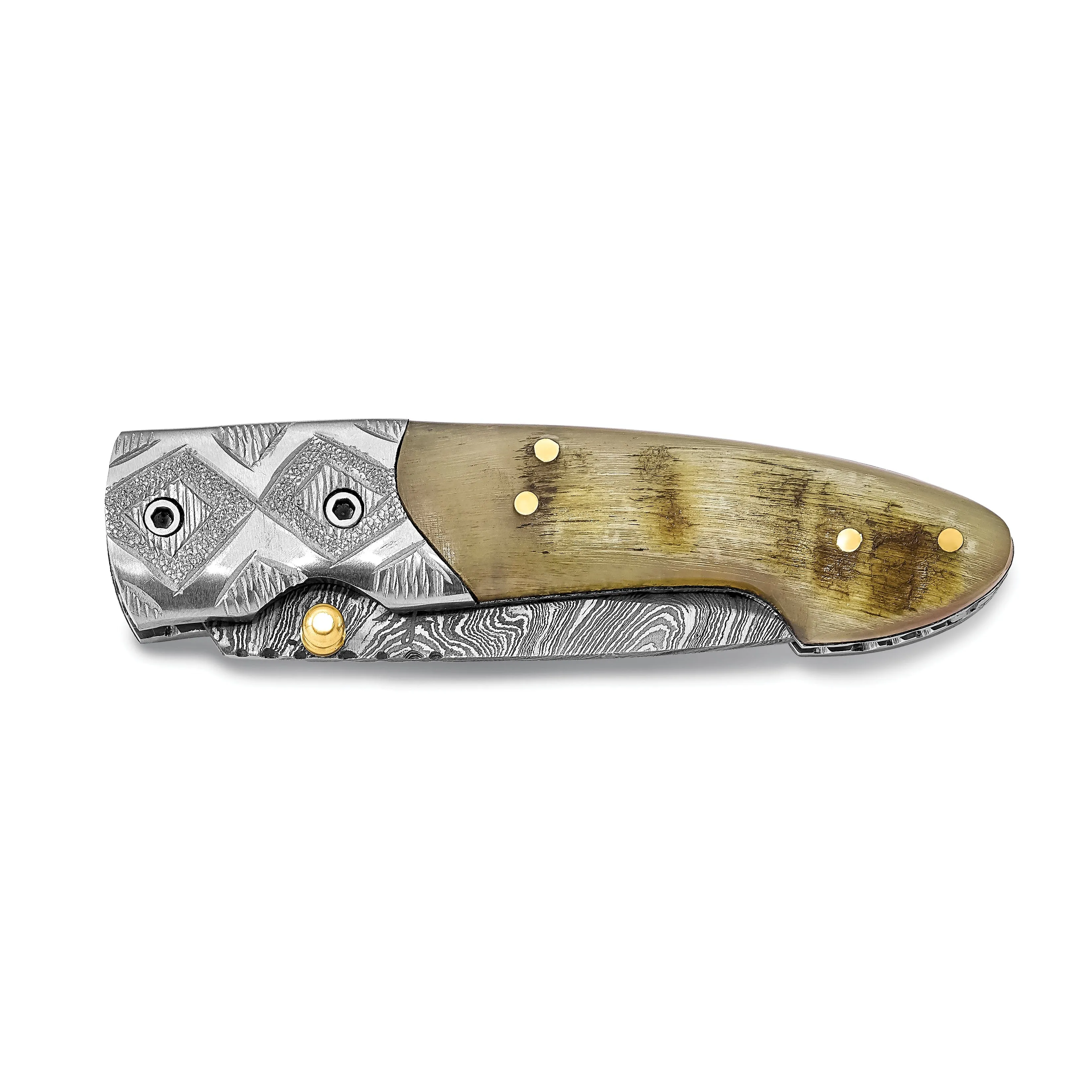 Damascus Steel 256 Layer Ram Horn Handle Folding Blade Knife