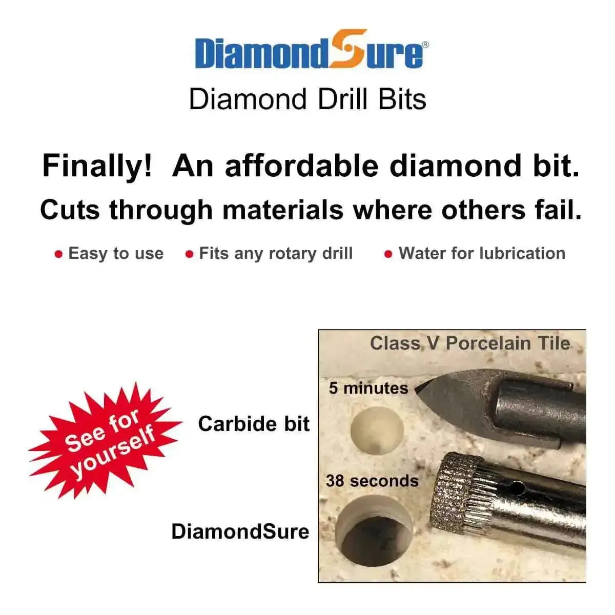 DiamondSure 4 Piece Wet Porcelain Drill Bit Kit