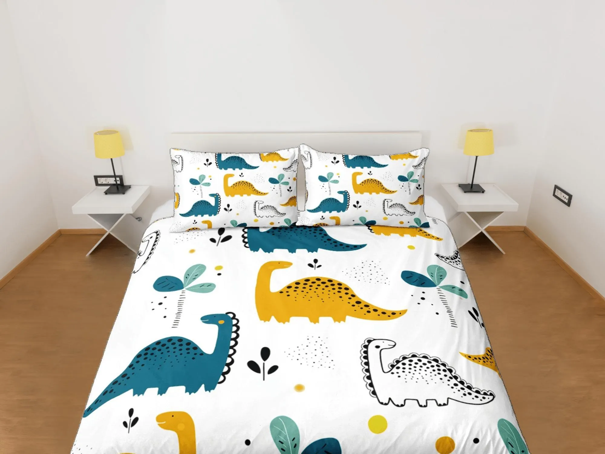 Dinosaurs Duvet Cover Set Colorful Bedspread, Kids Full Bedding Set with Pillowcase, Comforter Cover Twin