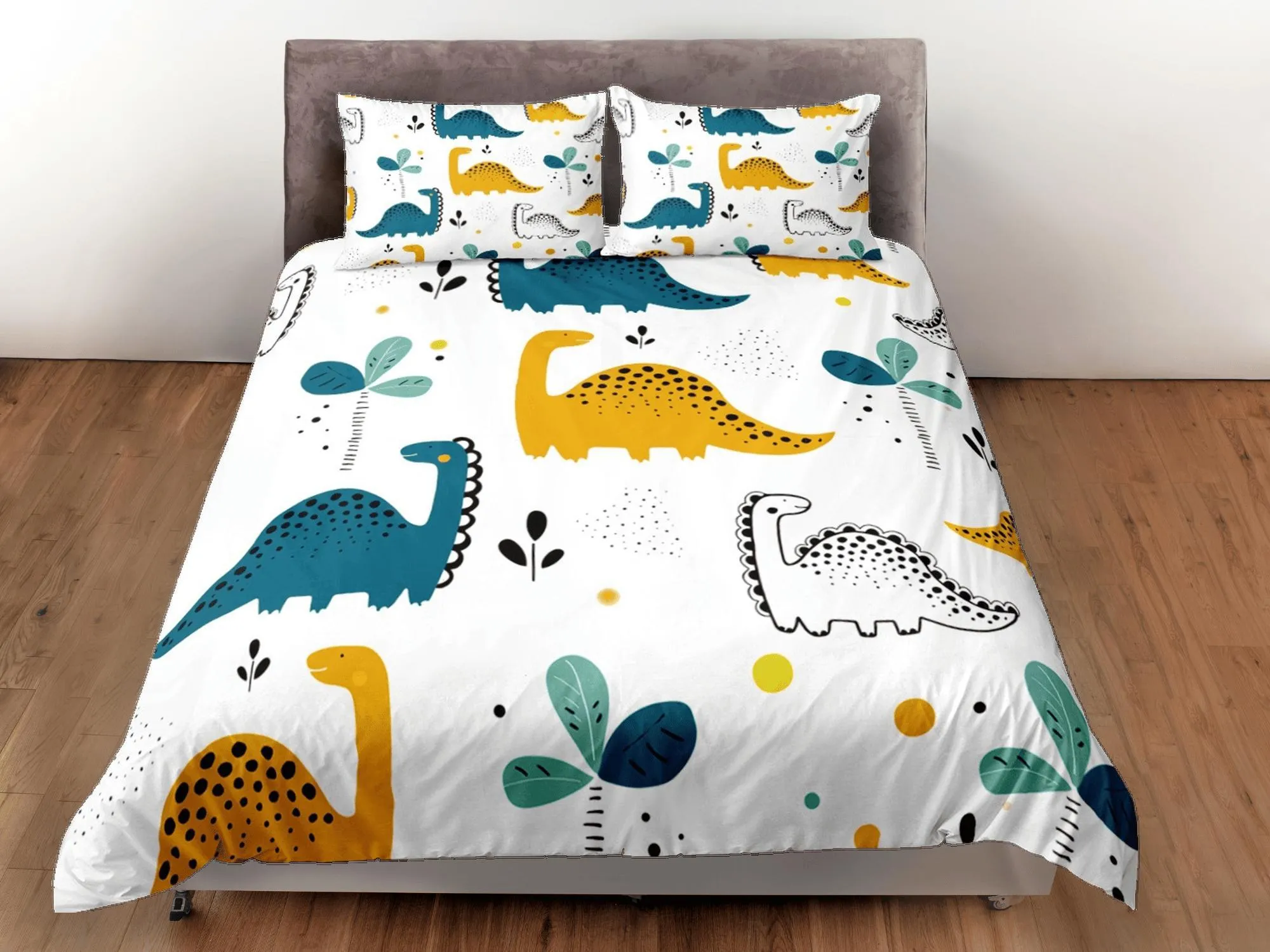 Dinosaurs Duvet Cover Set Colorful Bedspread, Kids Full Bedding Set with Pillowcase, Comforter Cover Twin