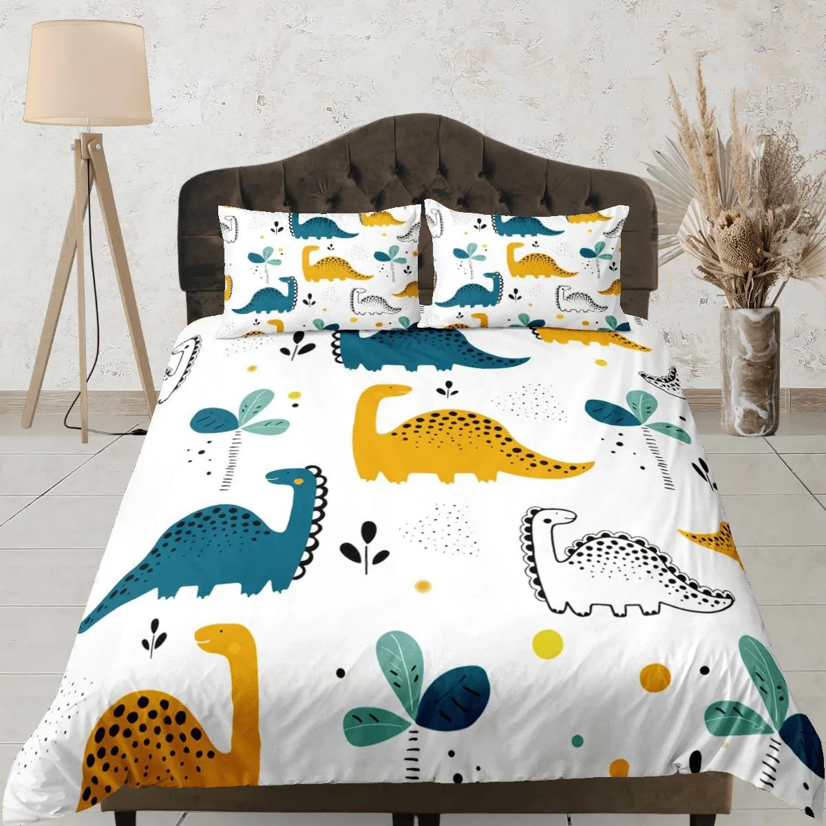 Dinosaurs Duvet Cover Set Colorful Bedspread, Kids Full Bedding Set with Pillowcase, Comforter Cover Twin