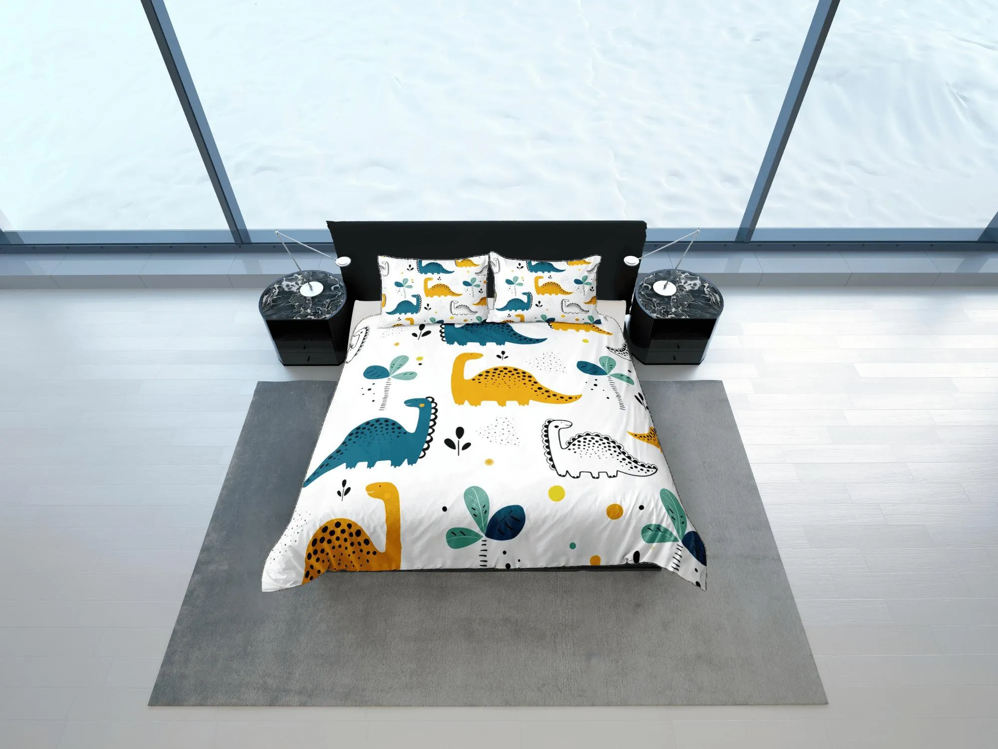 Dinosaurs Duvet Cover Set Colorful Bedspread, Kids Full Bedding Set with Pillowcase, Comforter Cover Twin