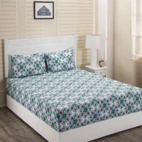 Donatella Cadence Printed 144TC 100% Cotton Blue Bed Sheet