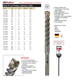 DRILL BIT MASONARY ROTARY HAMMER DRILL EVOLUTION SDS PLUS ITM