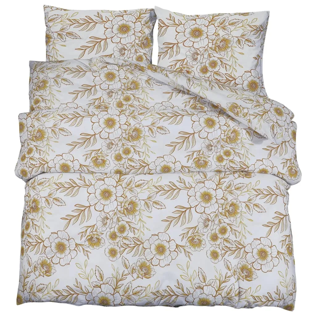 Duvet Cover Set White and Brown 200x200 cm Cotton