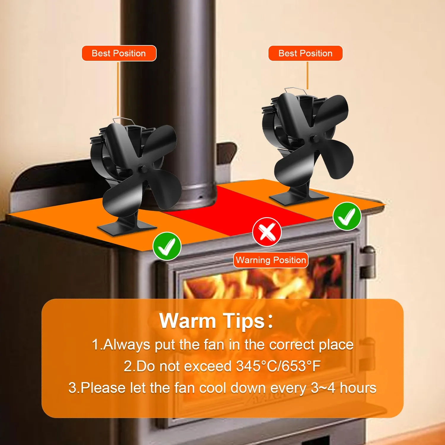 Efficient Air Flow wood Burning VODA Stove Fan with Magnetic Thermometer