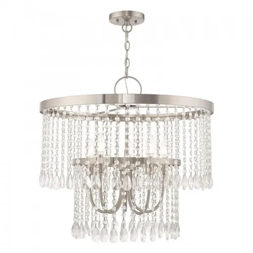 ELIZABETH 5 LIGHT PENDANT CHANDELIER, BRUSHED NICKEL