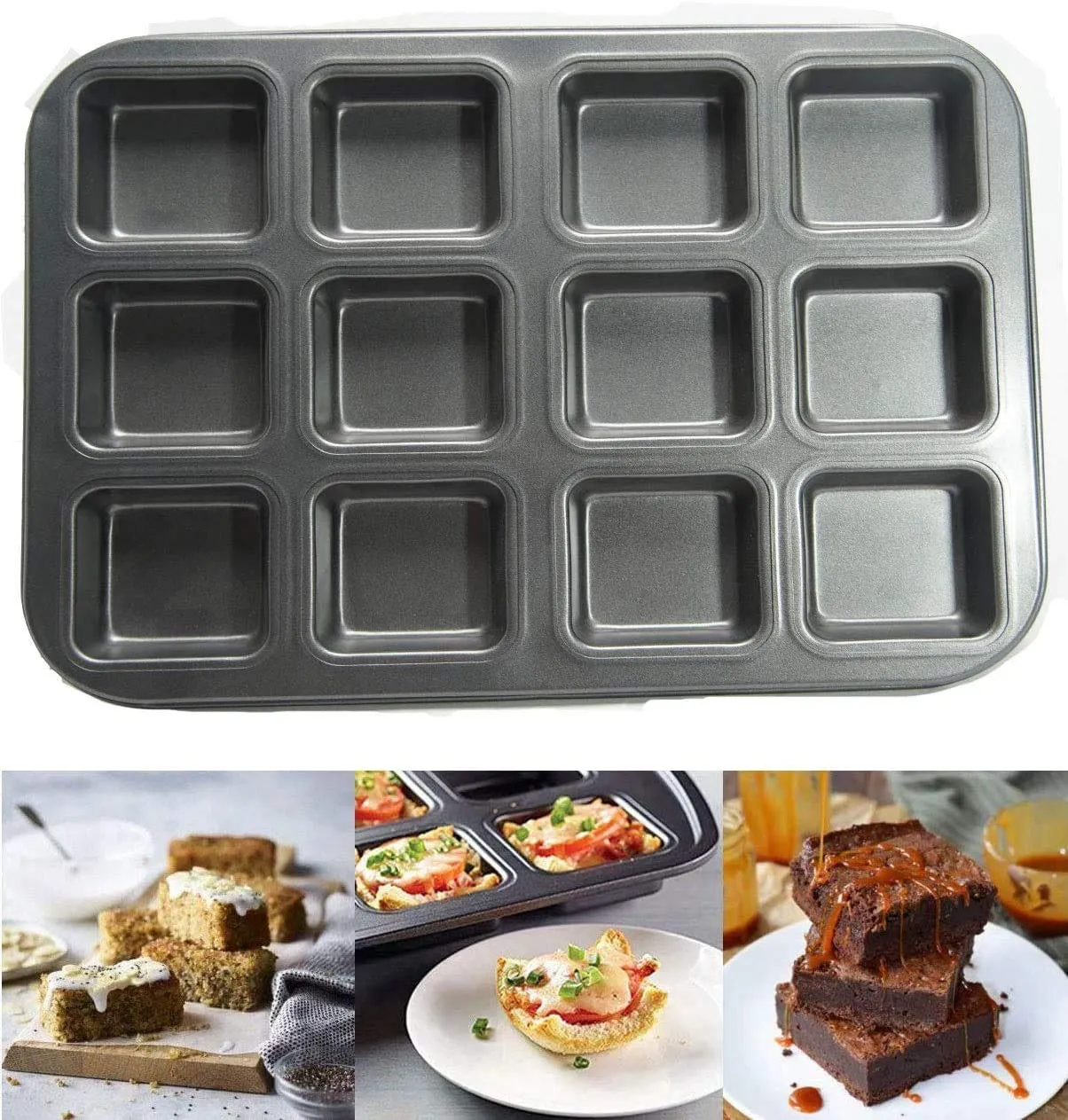 Esslly Non-Stick Baking Trays | 12-Cavity & 6-Cavity Bakeware for Brownies and More