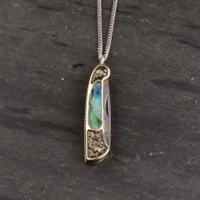 Etched Brass Abalone Knife Necklace