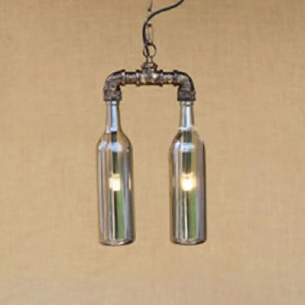 Farmhouse 2-Light Chandelier Pendant with Amber/Blue Glass Shades and Pipe Design