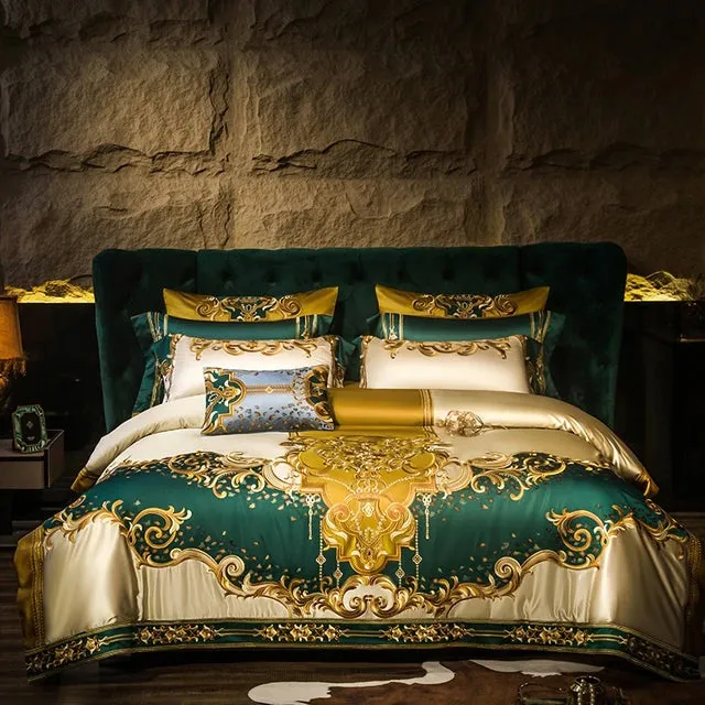 Finest Royal Palace Gold Style Luxury Duvet Set 100% Egyptian Cotton With Golden Embroidery