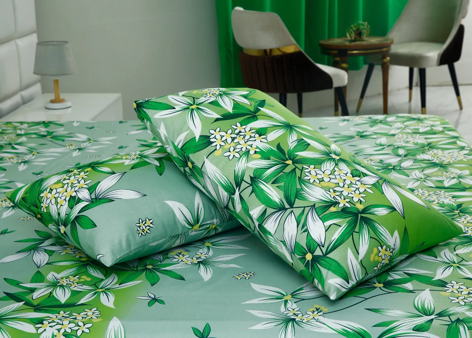 Fitted Bed Sheet-Green Gold