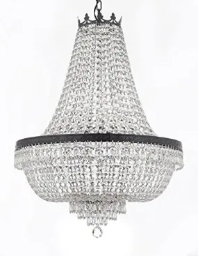 French Empire Crystal Chandelier Chandeliers Lighting H30" X W24" With Dark Antique Finish Good For Dining Room Foyer Entryway Family Room And More - F93-Cb/870/9