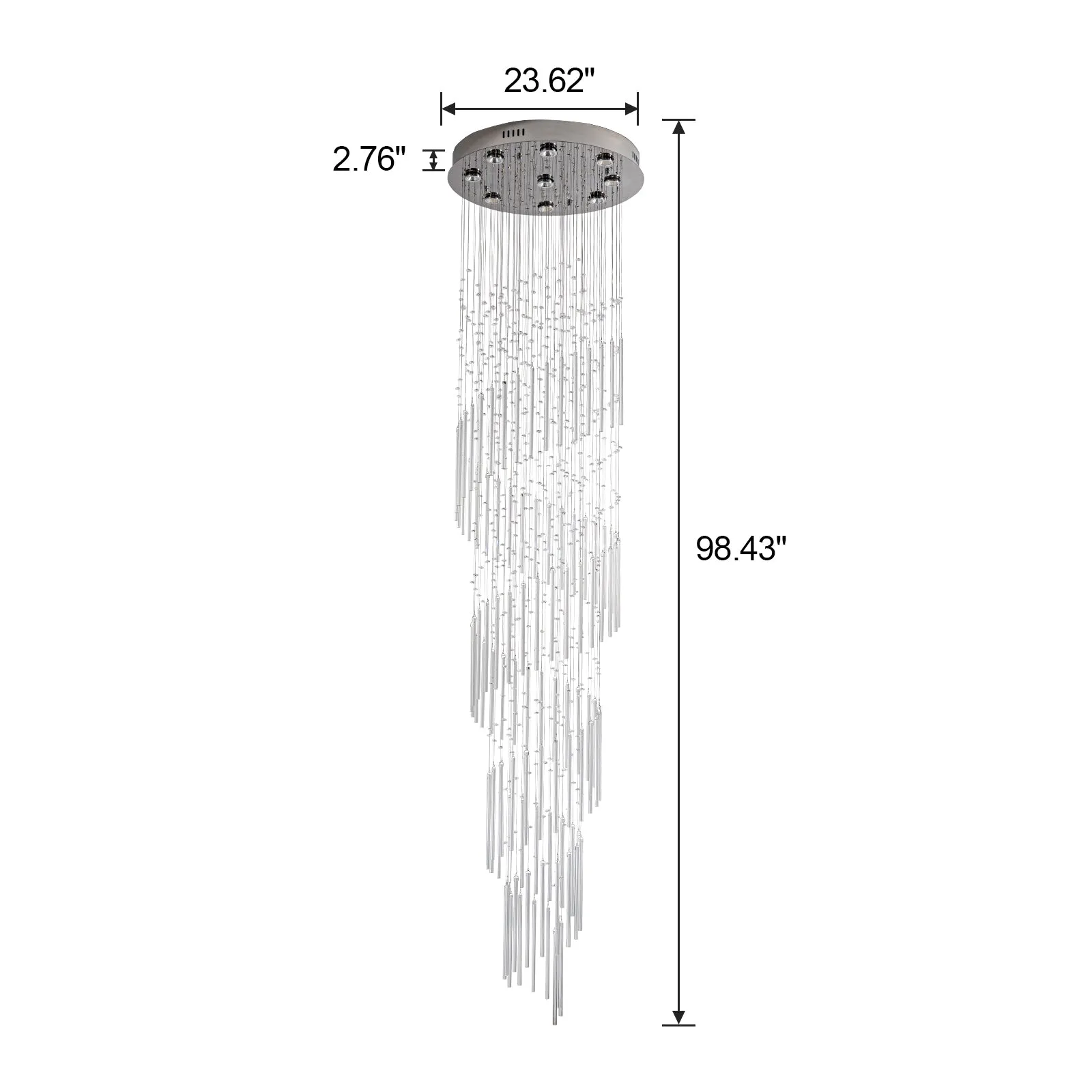 Glowlings 9-Light 98"H Modern Chrome Spiral Glass Crystal Foyer Chandelier For High Ceiling