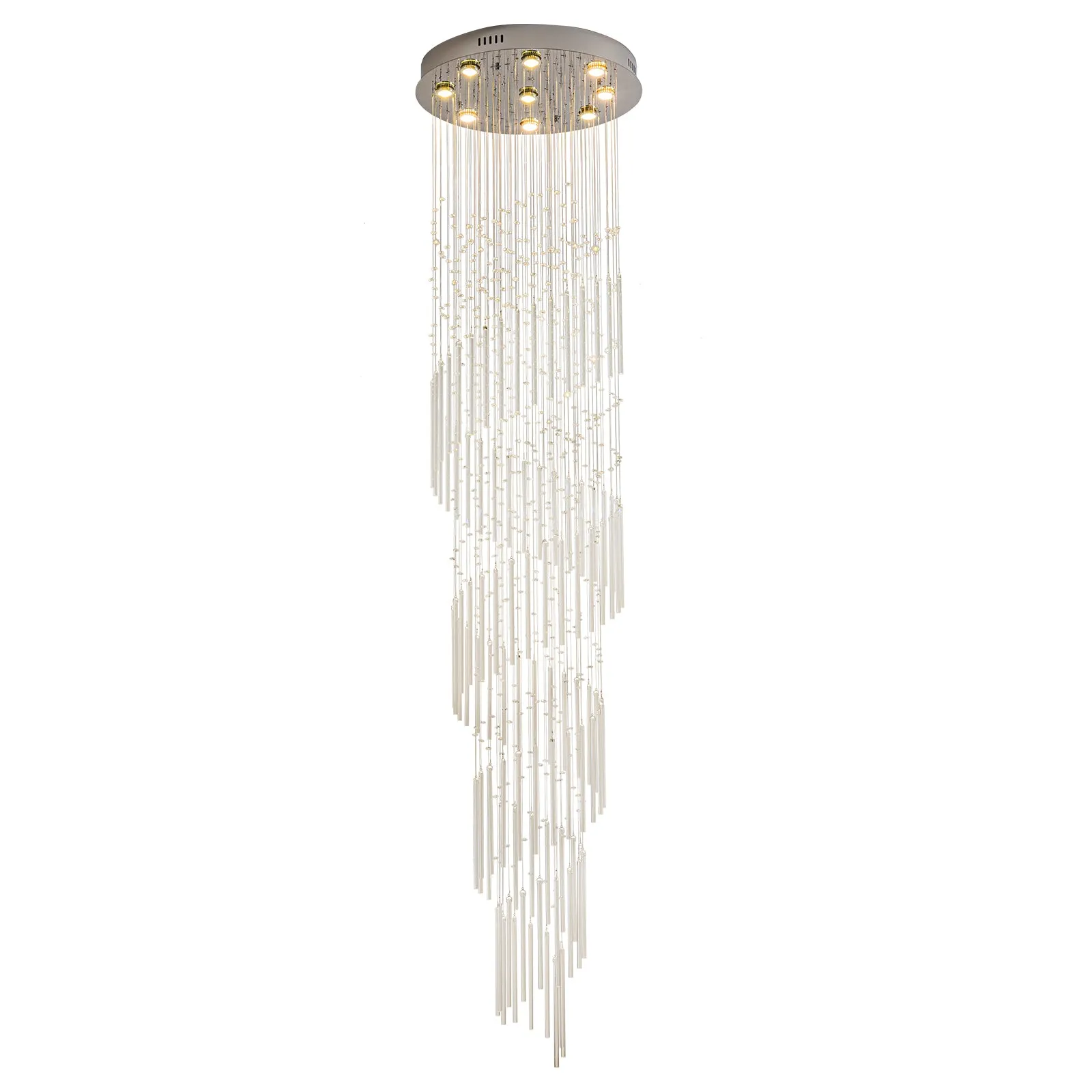 Glowlings 9-Light 98"H Modern Chrome Spiral Glass Crystal Foyer Chandelier For High Ceiling