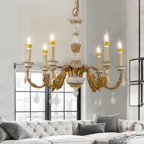 Gold Crystal Chandelier - Traditional 6-Light Hanging Fixture for Living Room