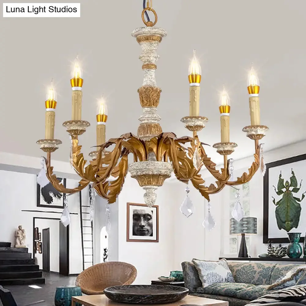 Gold Crystal Chandelier - Traditional 6-Light Hanging Fixture for Living Room