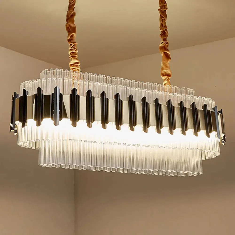 Gold LED Island Chandelier: Contemporary Oval Clear Glass Tubes Ceiling Lamp