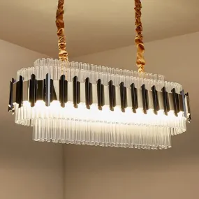 Gold LED Island Chandelier: Contemporary Oval Clear Glass Tubes Ceiling Lamp