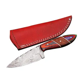 Handmade Damascus Skinner Knife Twist Pattern with Colorful Wood Handle KSK1303RED