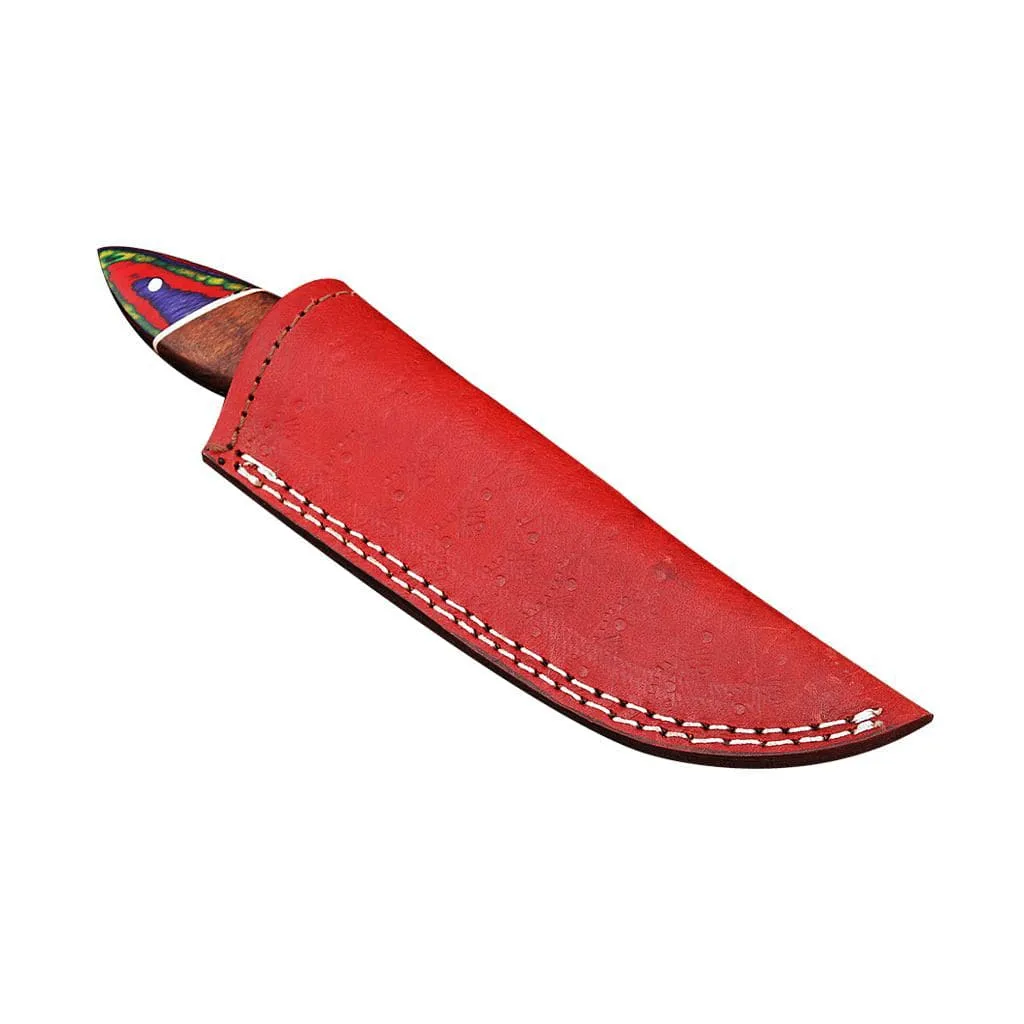 Handmade Damascus Skinner Knife Twist Pattern with Colorful Wood Handle KSK1303RED