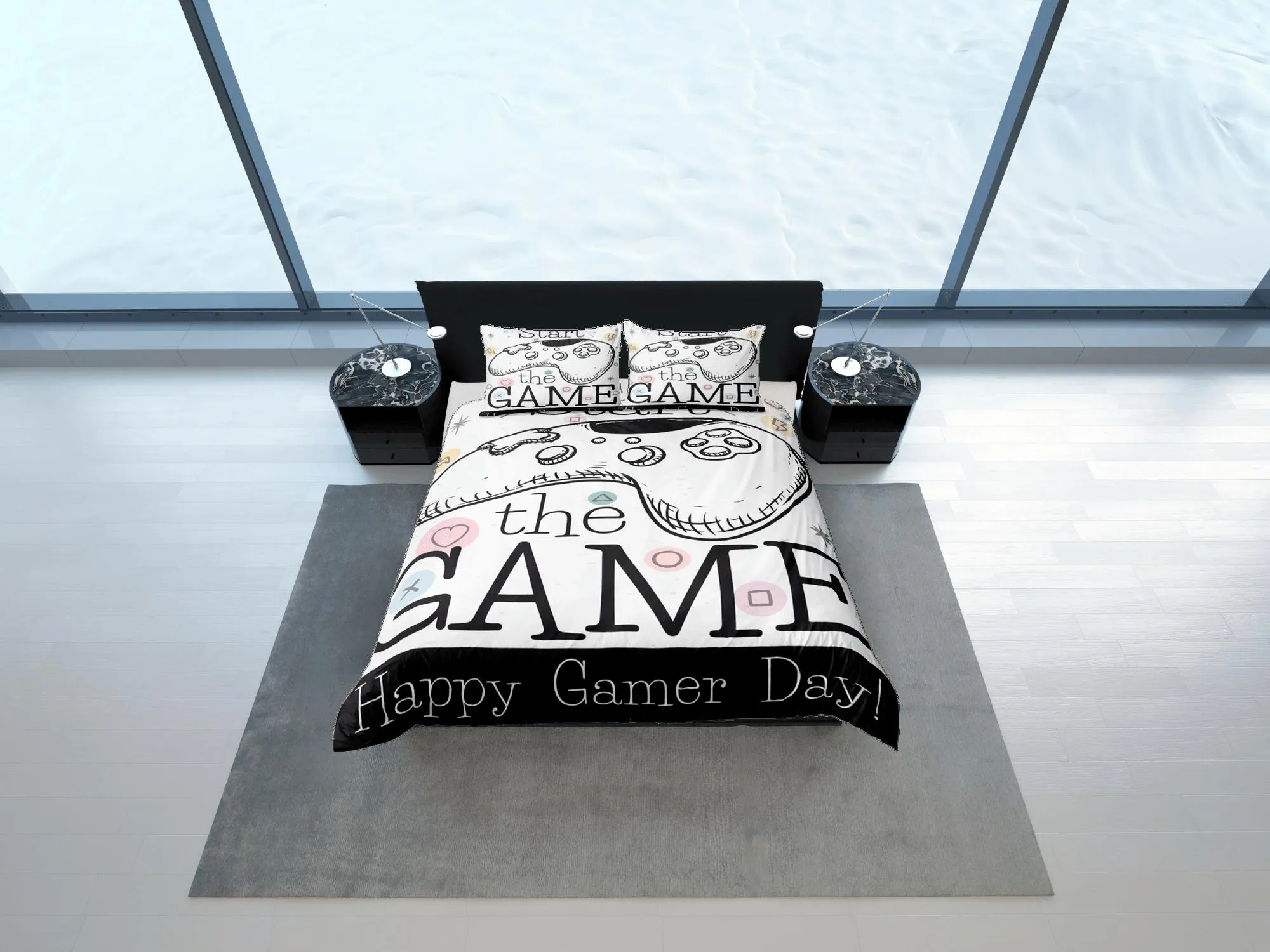 Happy gamer day bedding duvet cover, video gamer boyfriend gift bedding set full king queen twin, boys bedroom, college dorm bedding