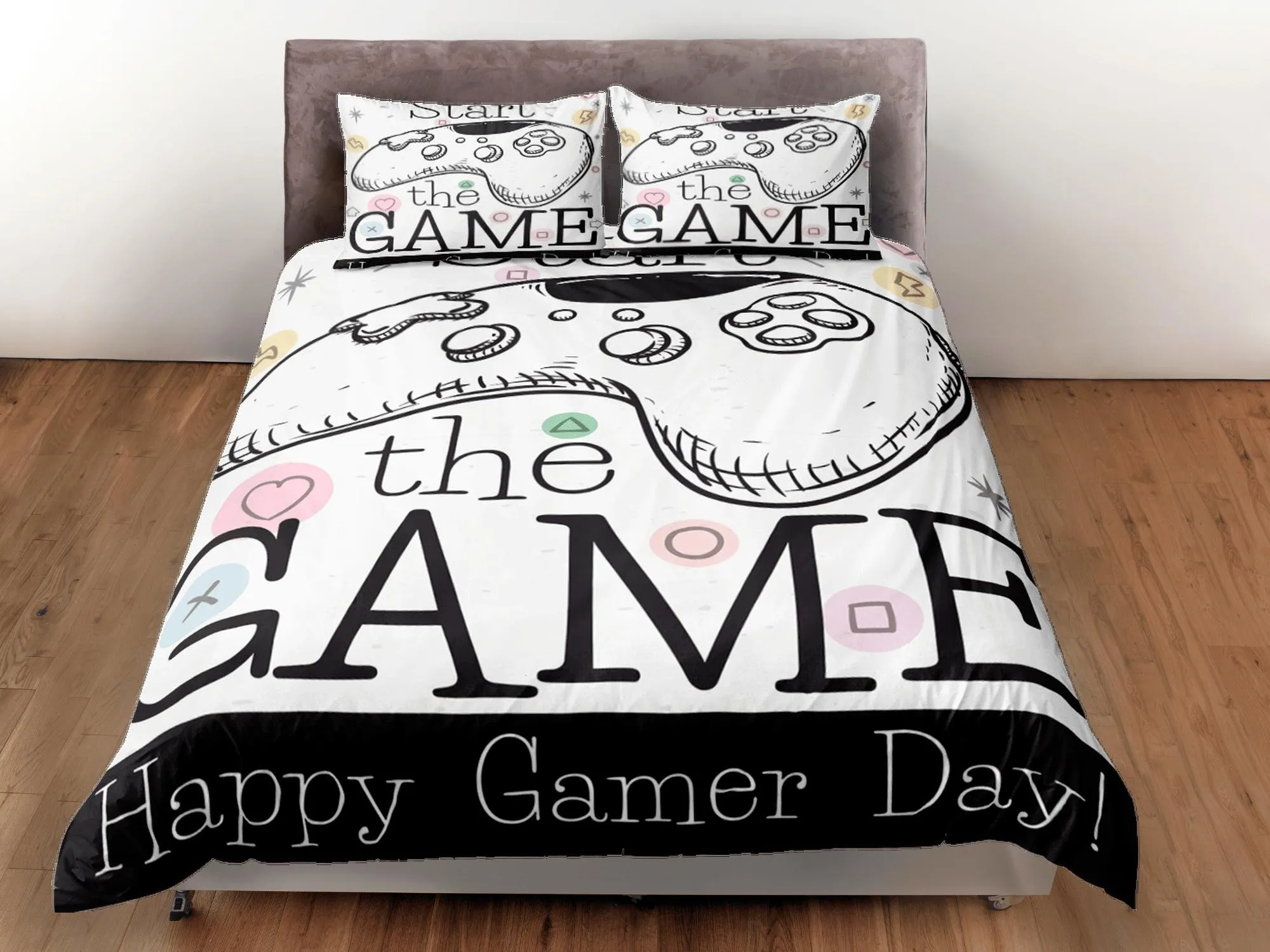 Happy gamer day bedding duvet cover, video gamer boyfriend gift bedding set full king queen twin, boys bedroom, college dorm bedding