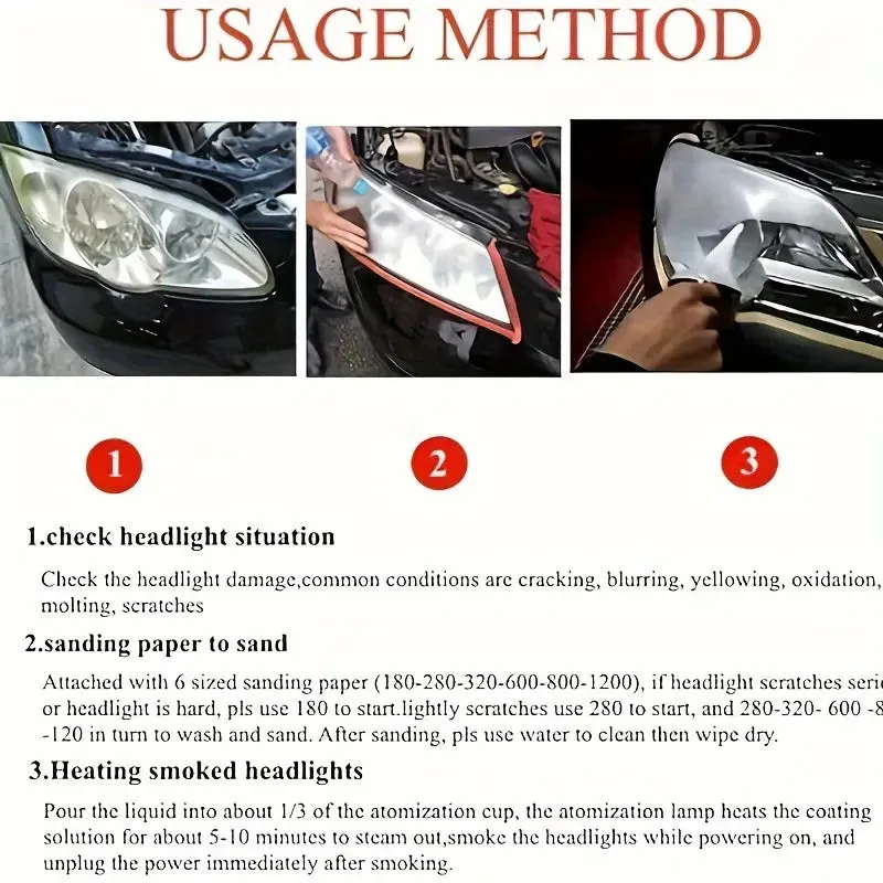 Headlight Restoration Kit, Car Headlight Polish Repair Renovation Kit With 100ML Repair