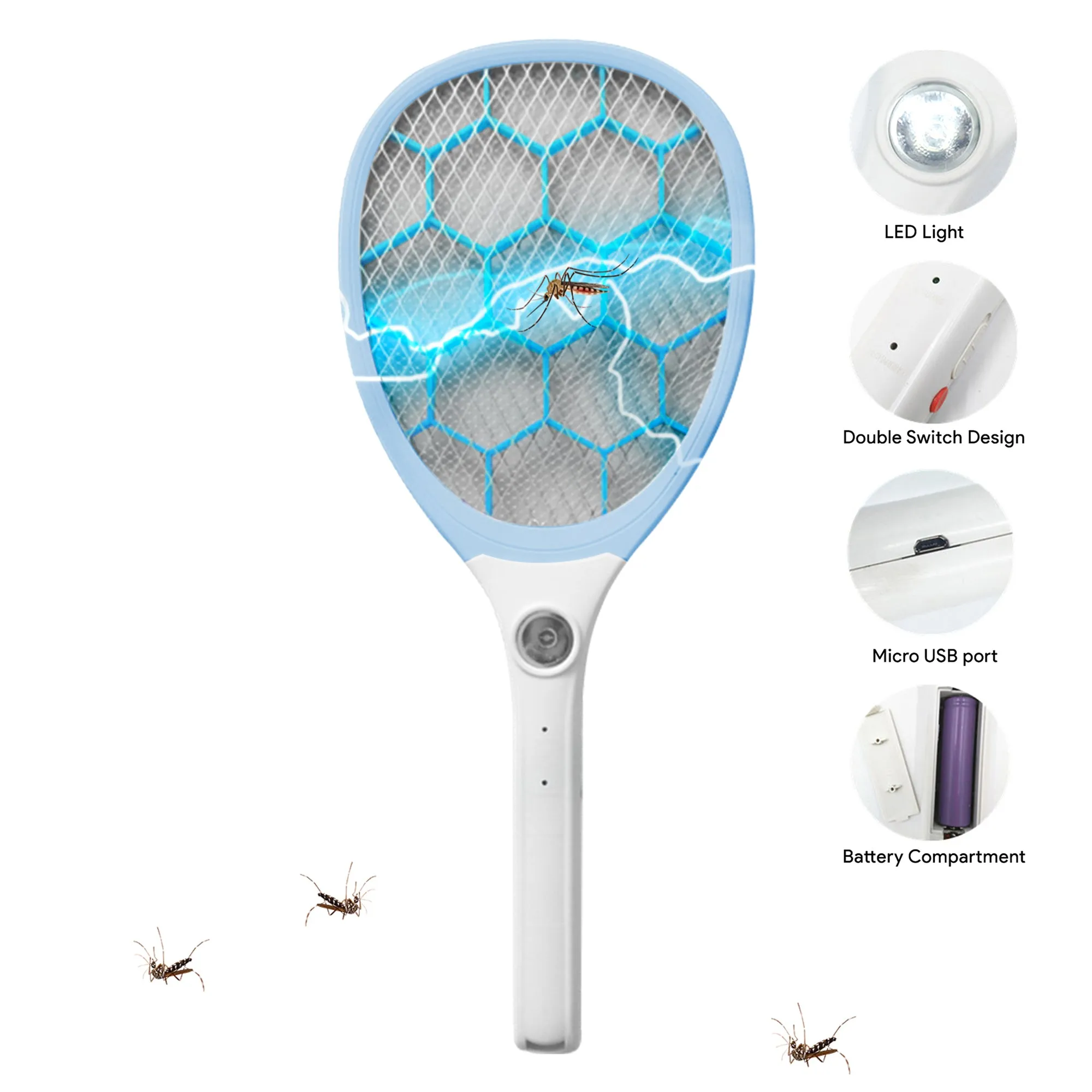 HOM Portable Bug Zapper - USB Rechargeable and Battery Powered Mosquito Killer, Insect Trap and Fly Swatter