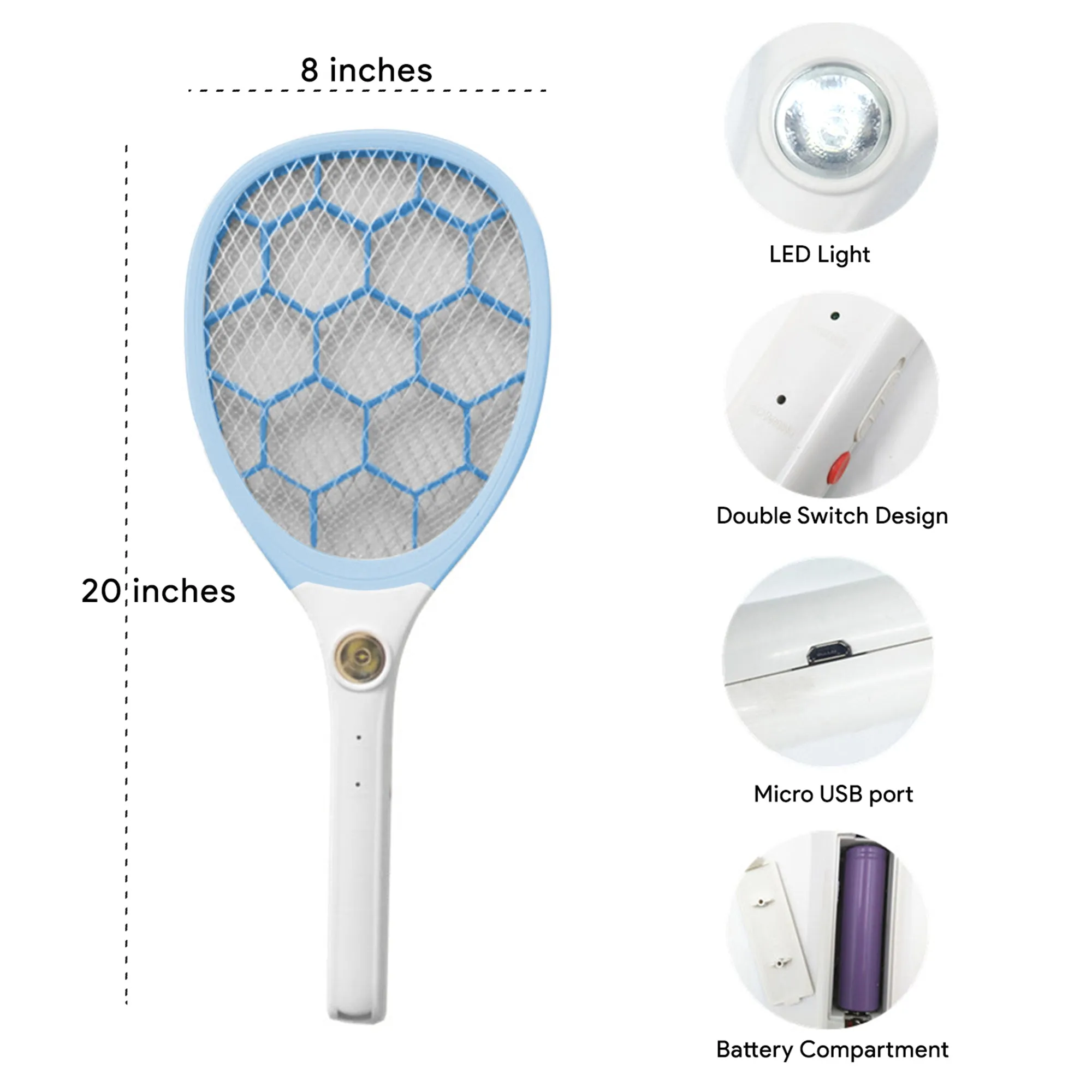 HOM Portable Bug Zapper - USB Rechargeable and Battery Powered Mosquito Killer, Insect Trap and Fly Swatter