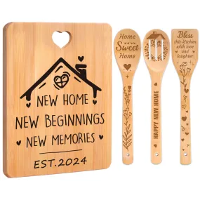 House Warming Gifts New Home - "New Home, New Beginnings, New Memories" Engraved Bamboo Housewarming Gifts New Home Cutting Board Set, 2024 House Warming Gifts.