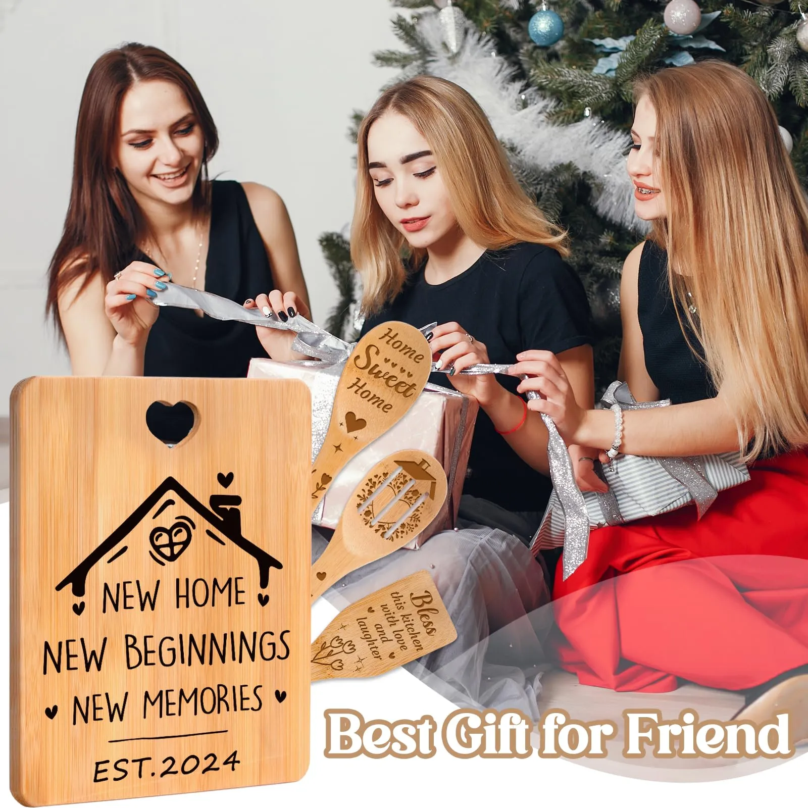 House Warming Gifts New Home - "New Home, New Beginnings, New Memories" Engraved Bamboo Housewarming Gifts New Home Cutting Board Set, 2024 House Warming Gifts.