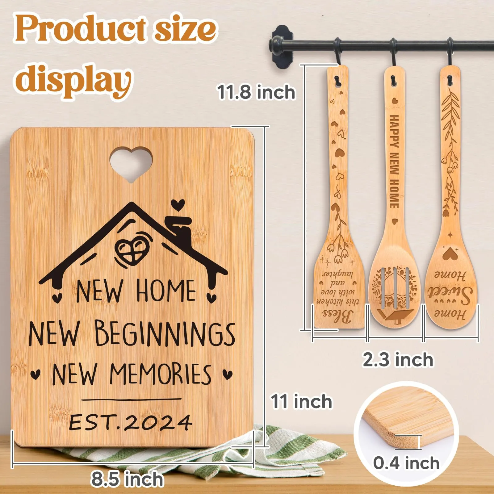 House Warming Gifts New Home - "New Home, New Beginnings, New Memories" Engraved Bamboo Housewarming Gifts New Home Cutting Board Set, 2024 House Warming Gifts.