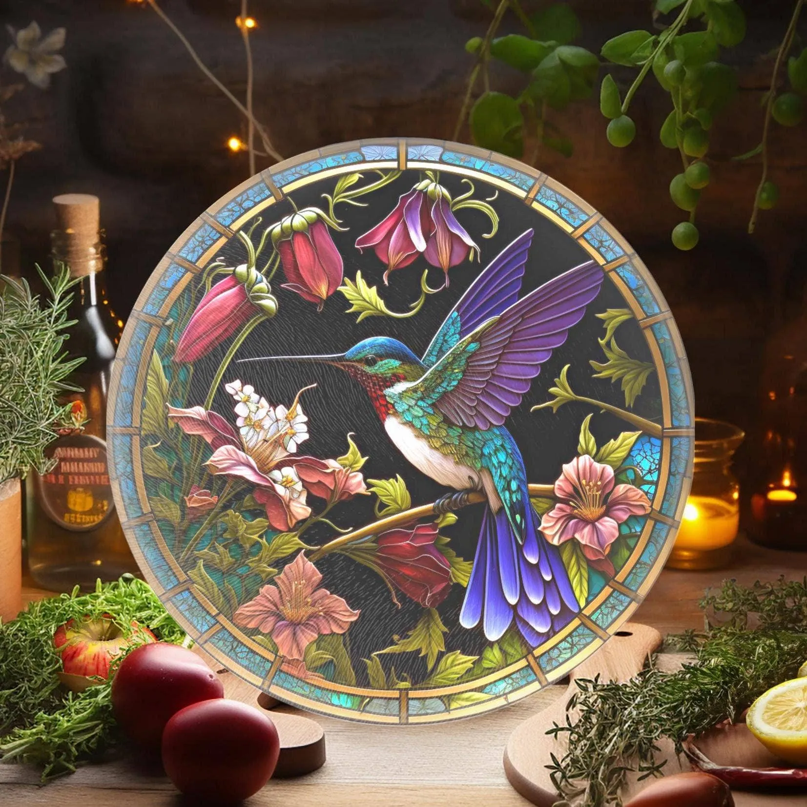 Hummingbird Tempered Glass Cutting & Charcuterie Board