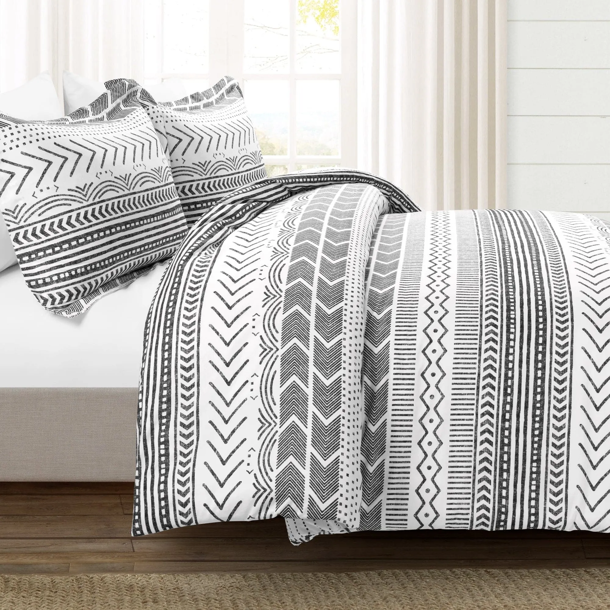 Hygge Geo Reversible Cotton Duvet Cover 3 Piece Set