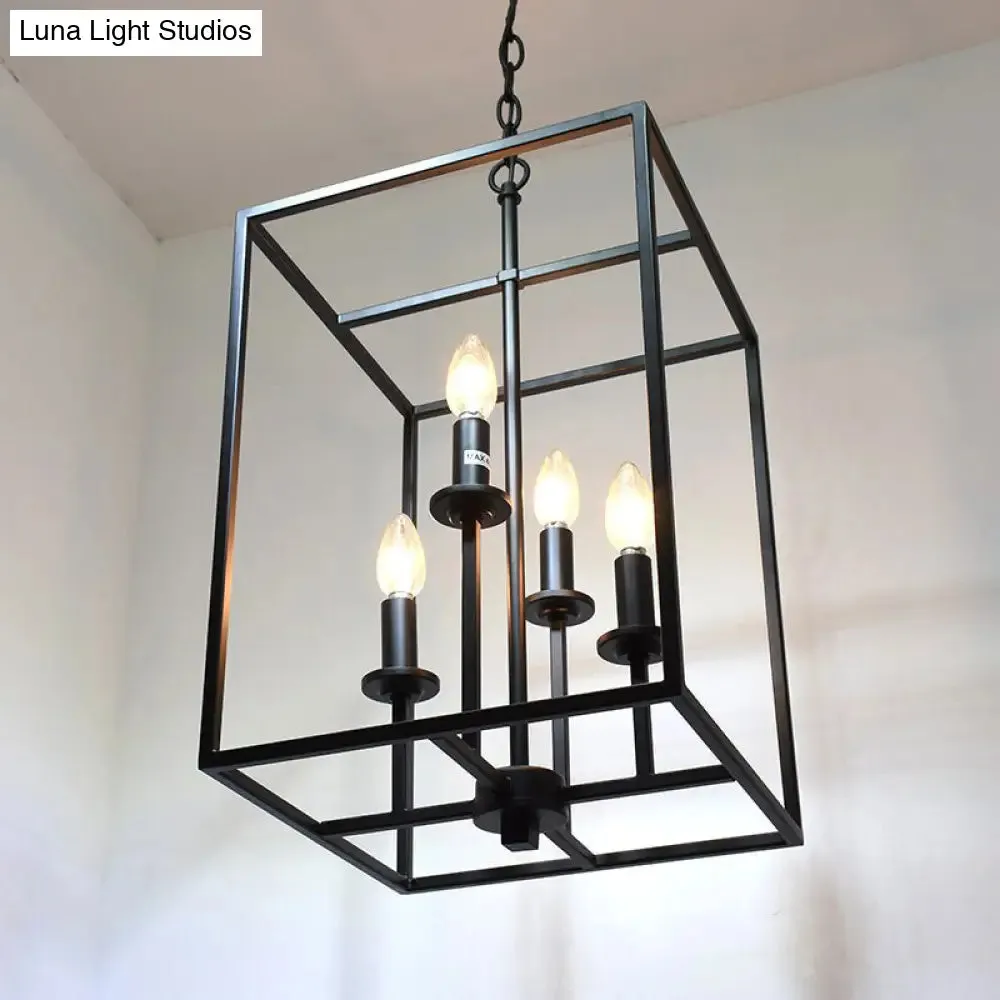 Industrial Metallic 4-Head Black Cage Dining Room Chandelier