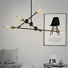 Industrial Style Linear Chandelier Light - 6-Light Metallic Ceiling Fixture in Black for Living Room