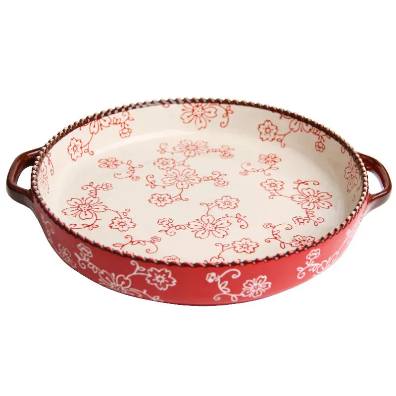 Japanese-Style Sakura Baking Tray or Jug Hand-Painted Ceramic Microwave Oven Friendly.