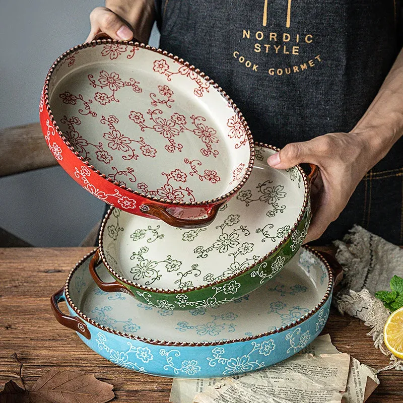 Japanese-Style Sakura Baking Tray or Jug Hand-Painted Ceramic Microwave Oven Friendly.