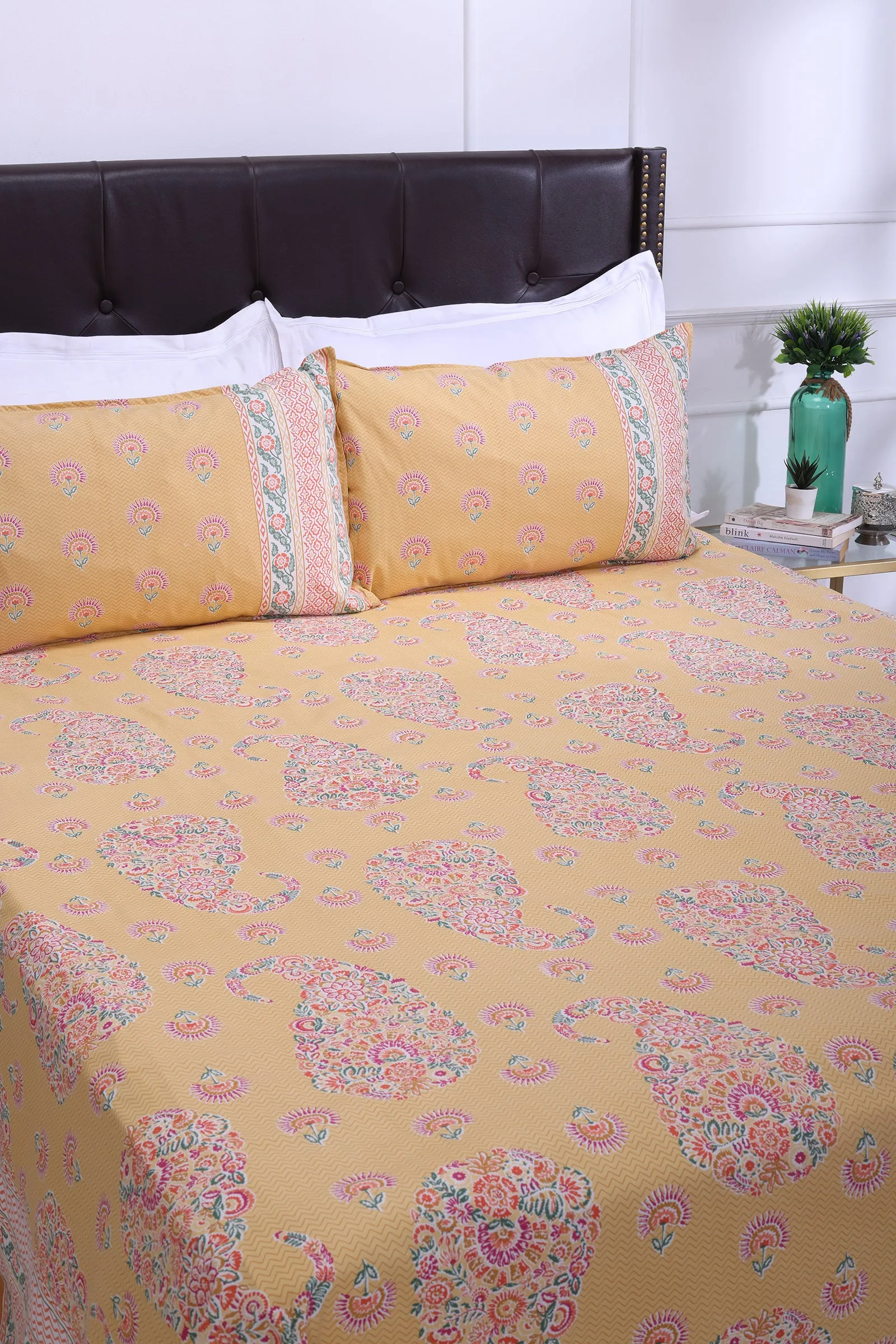 Jazmine Floral Mustard Cotton Bedsheet