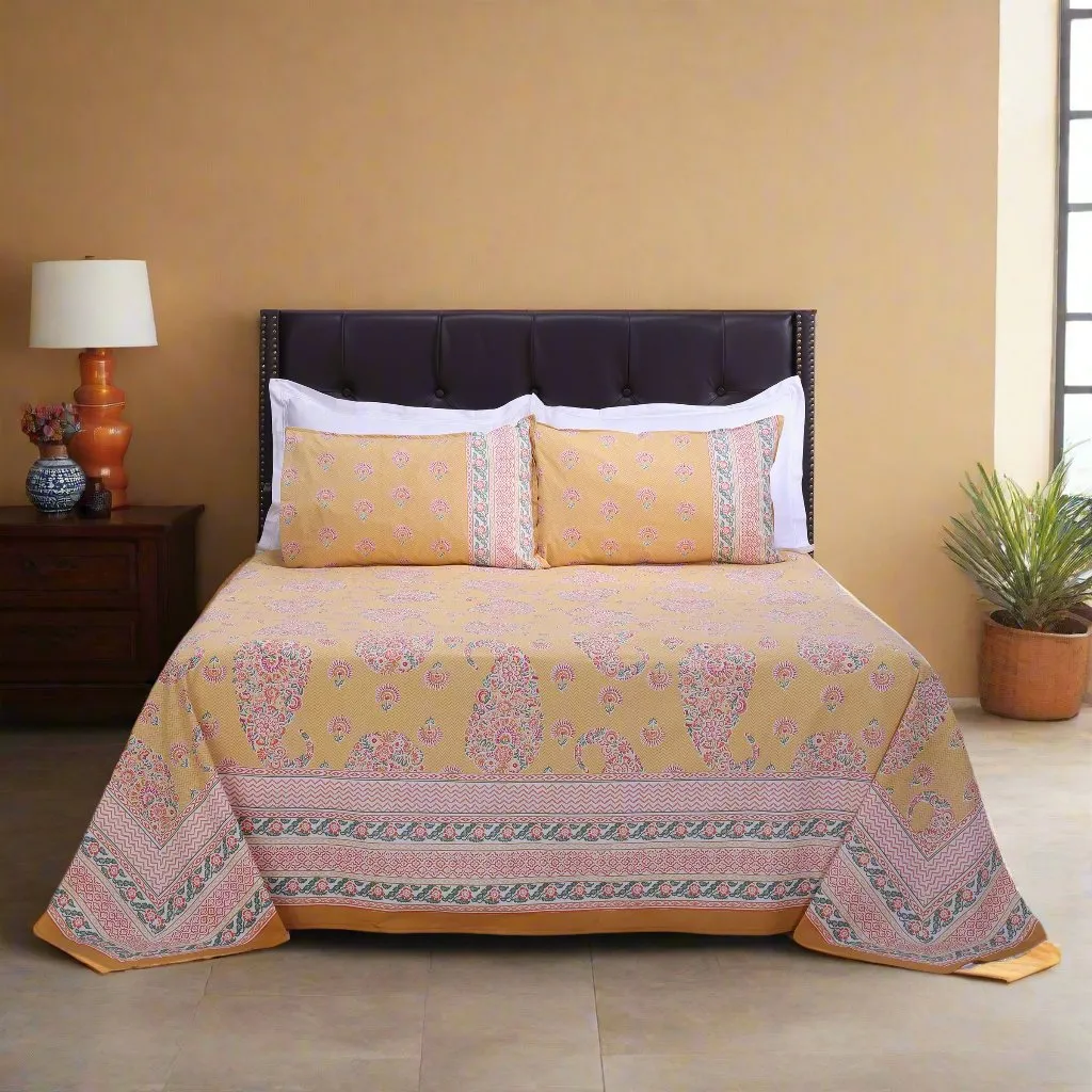 Jazmine Floral Mustard Cotton Bedsheet