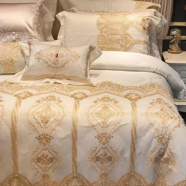 Joyana Egyptian Cotton Golden Lace Duvet Cover Set